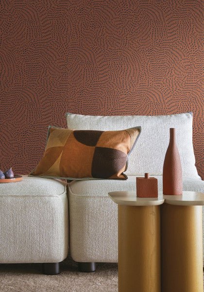 Passy wallpaper by Casamance in Orange – Terracotta & Black, styled room shot