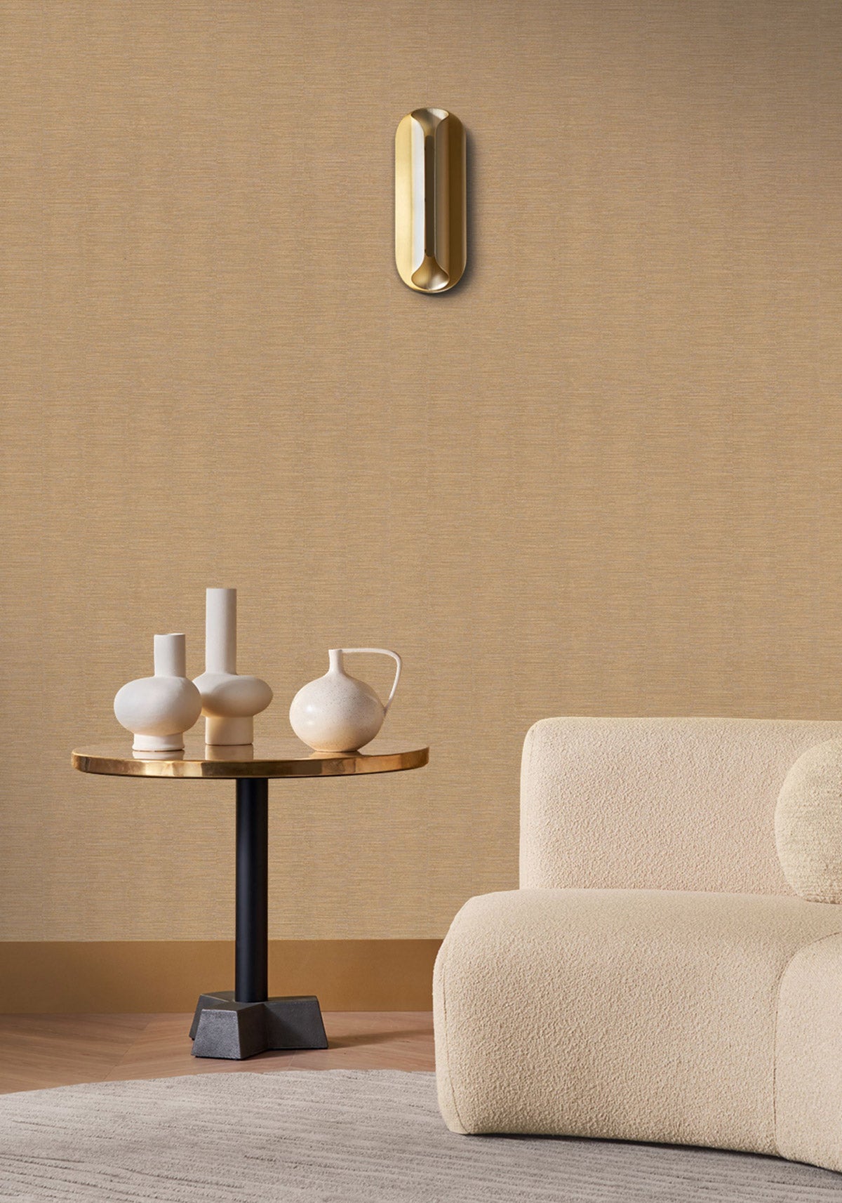Platinum wallpaper by Casamance in Brown – Bronze, styled room shot