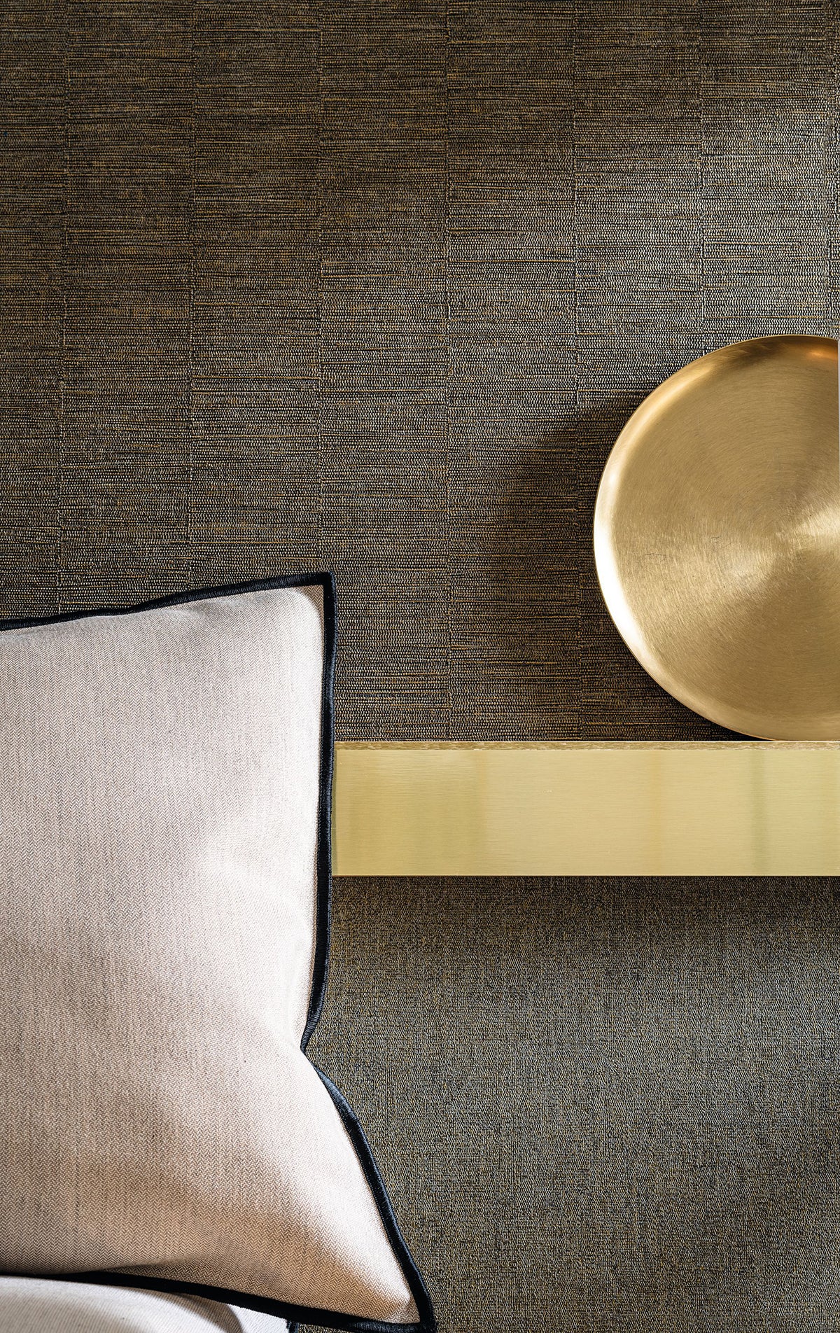 Platinum wallpaper by Casamance in Grey – Charcoal & Gold, styled room shot