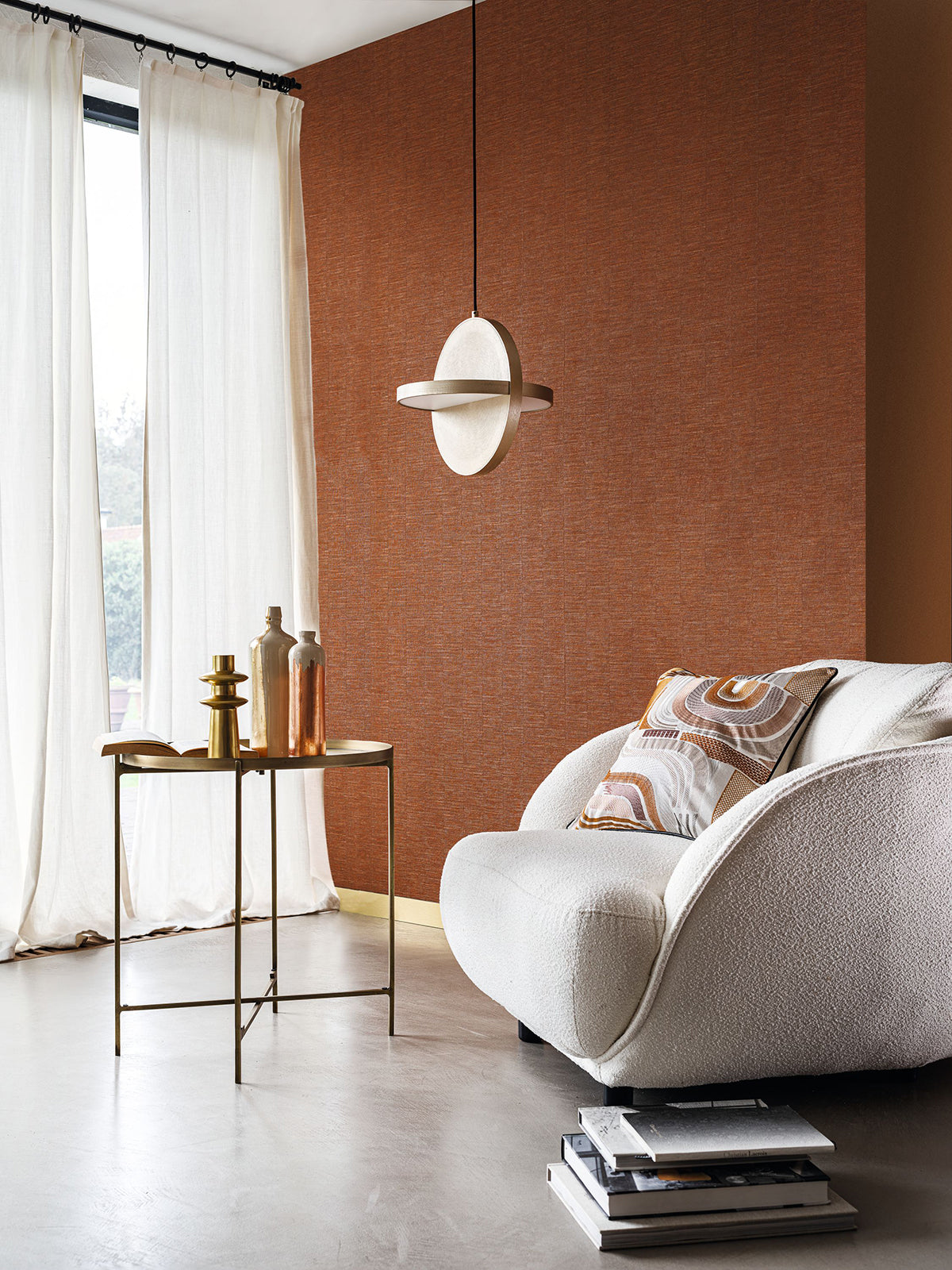 Platinum wallpaper by Casamance in Orange, styled room shot