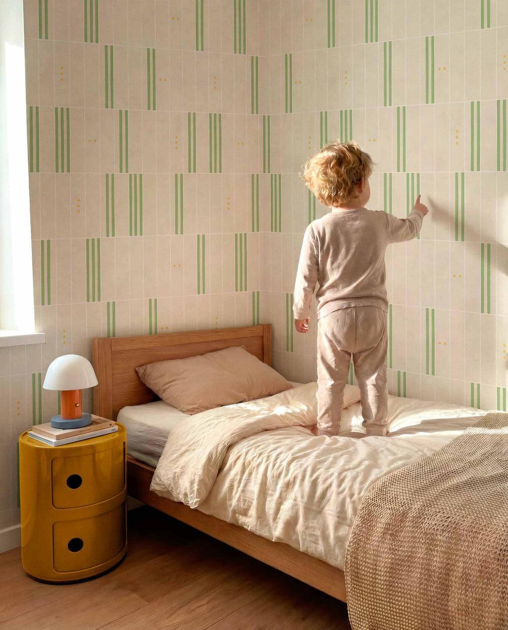 PlayBlocks wallpaper by Coordonné in Green, styled room