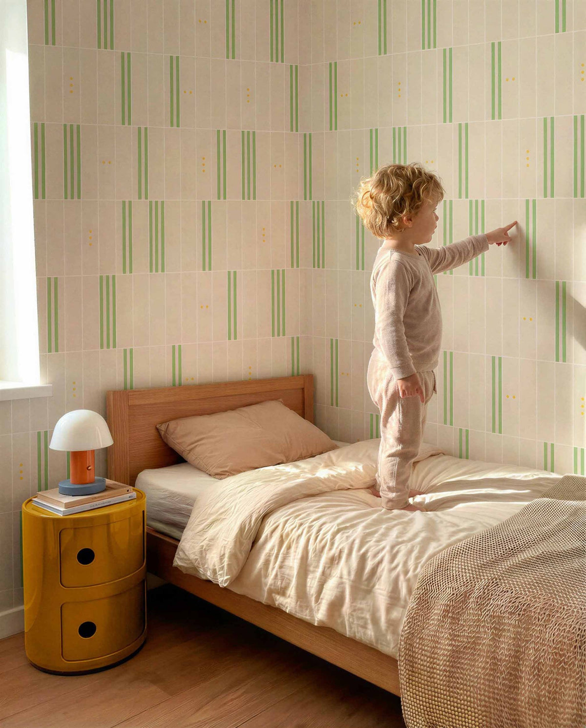 PlayBlocks wallpaper by Coordonné in Green, styled room