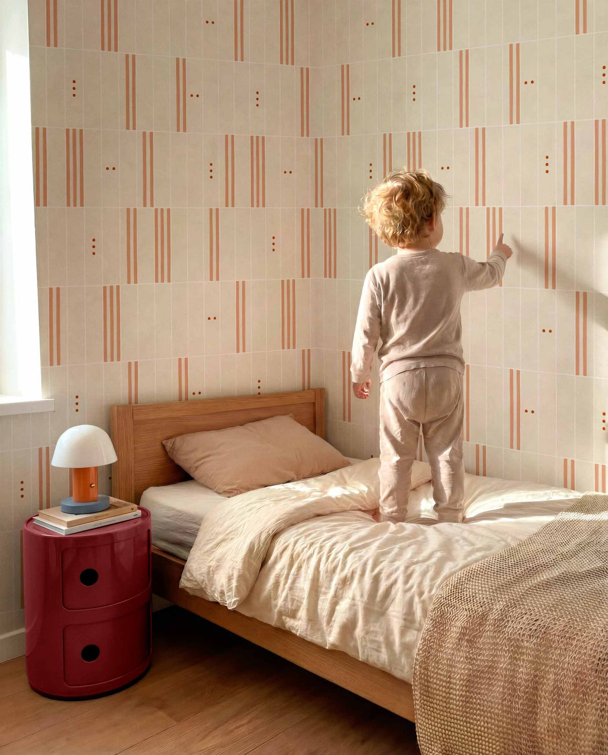 PlayBlocks wallpaper by Coordonné in Pink, styled room