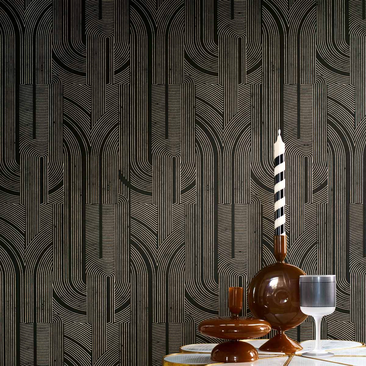 Porte dorée wallpaper by Casamance, styled room shot