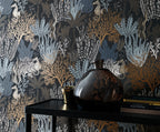 Posidonie wallpaper by Casamance in Black, styled room shot