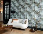 Posidonie wallpaper by Casamance in Green – Celadon, styled room shot