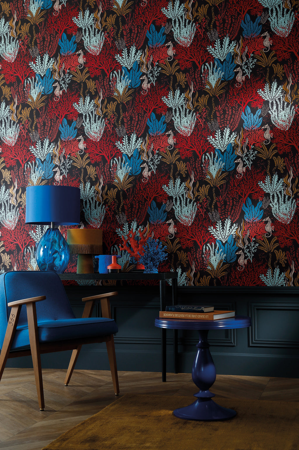 Posidonie wallpaper by Casamance in Multicolour, styled room shot