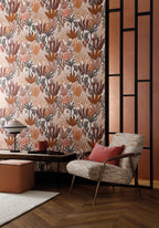 Posidonie wallpaper by Casamance in Orange – Terracotta, styled room shot