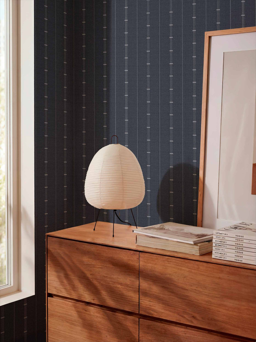 Raíces wallpaper by Coordonné in Blue, styled room