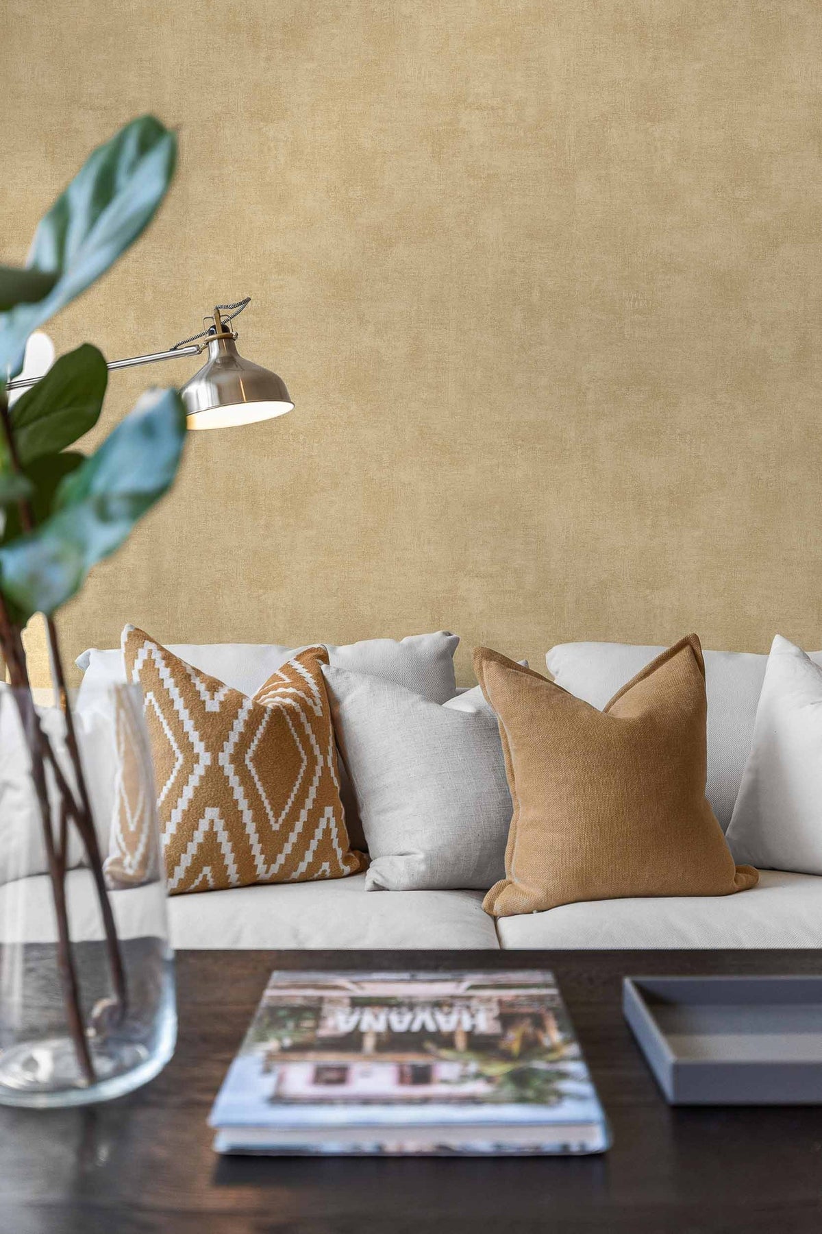 Raphia wallpaper by Coordonné in Brown, styled room