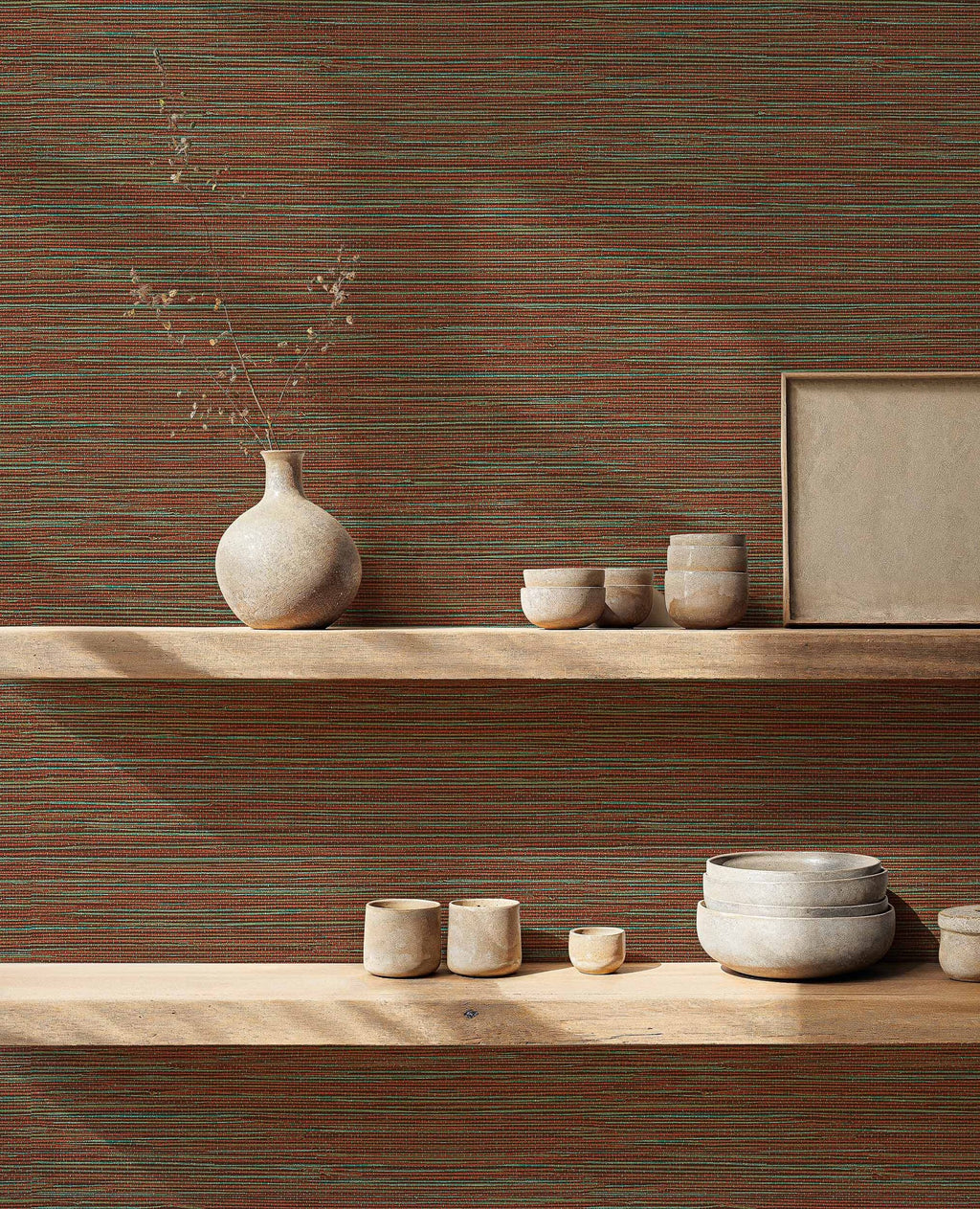 Ratán wallpaper by Coordonné in Copper, styled room