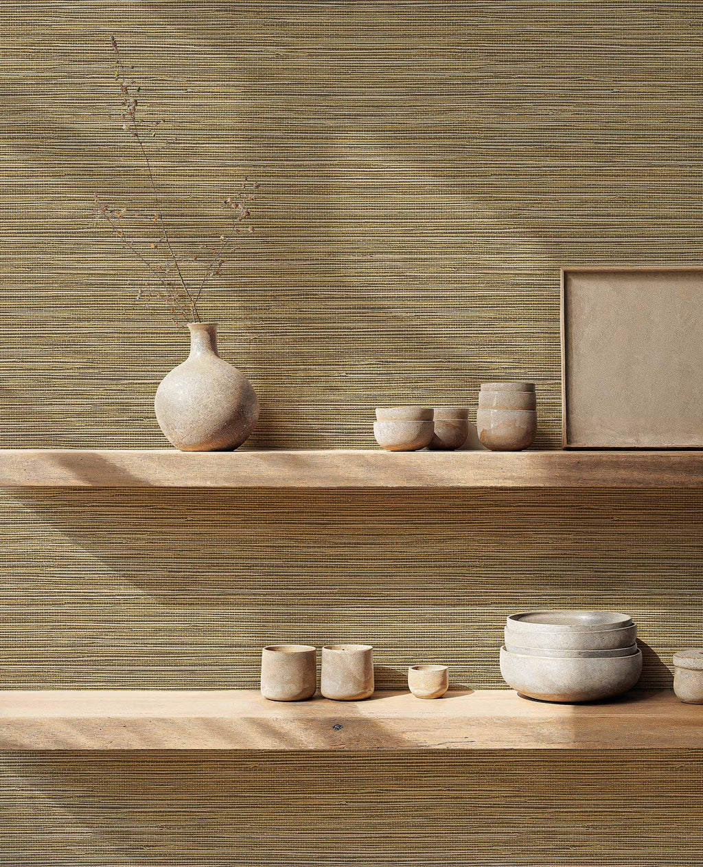 Ratán wallpaper by Coordonné in Beige, styled room