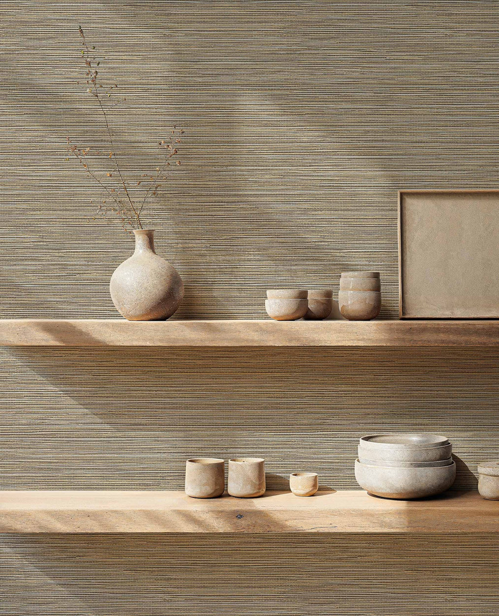 Ratán wallpaper by Coordonné in Grey, styled room