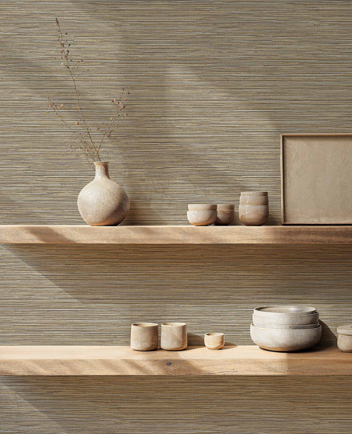 Ratán wallpaper by Coordonné in Grey, styled room