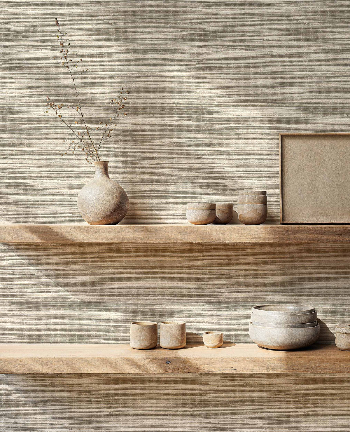 Ratán wallpaper by Coordonné in Cream, styled room