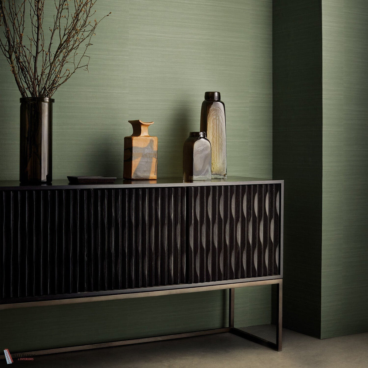 Raya Silk wallpaper by Romo, styled room shot