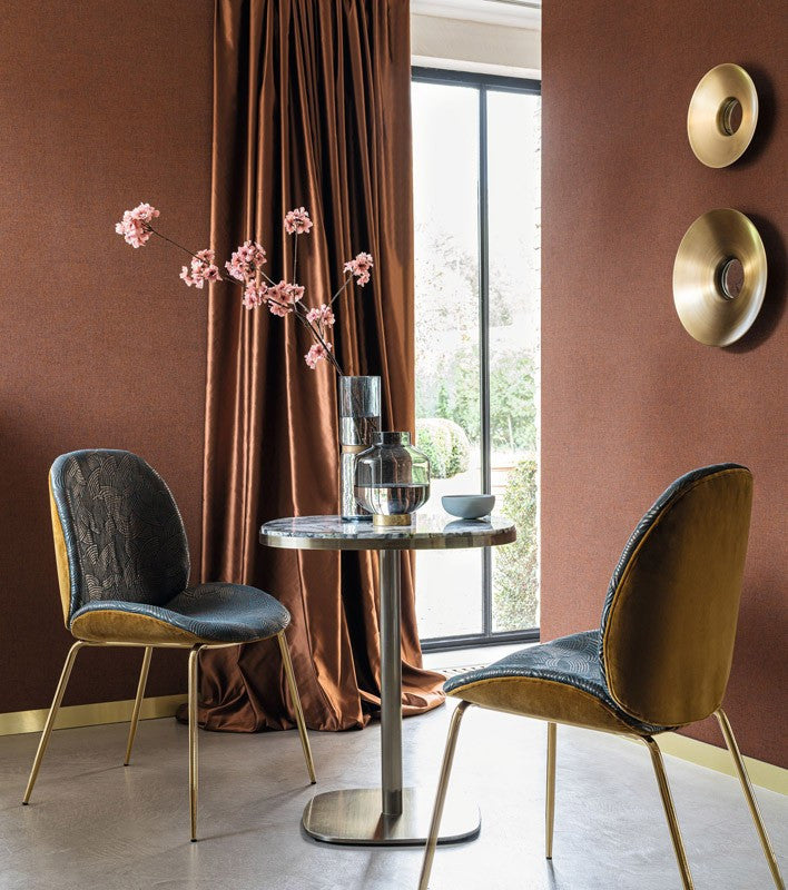 Rhodium wallpaper by Casamance in Grey – Steel, styled room shot