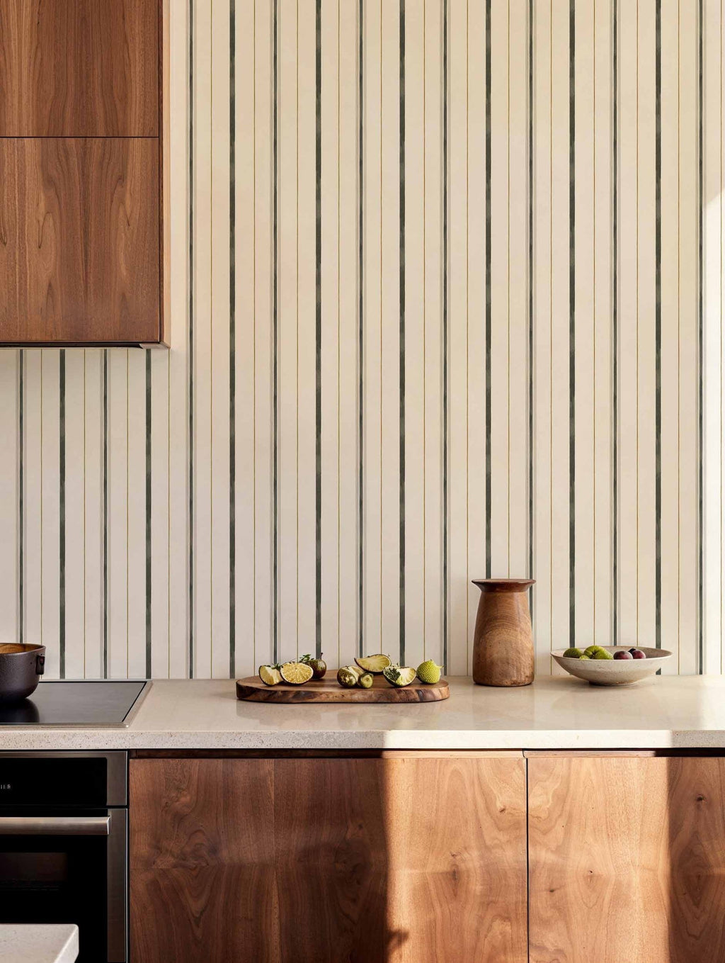 Rolling Stripes wallpaper by Coordonné in Black, styled room