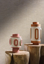 Scandium wallpaper by Casamance in Beige – Sand & Silver, styled room shot