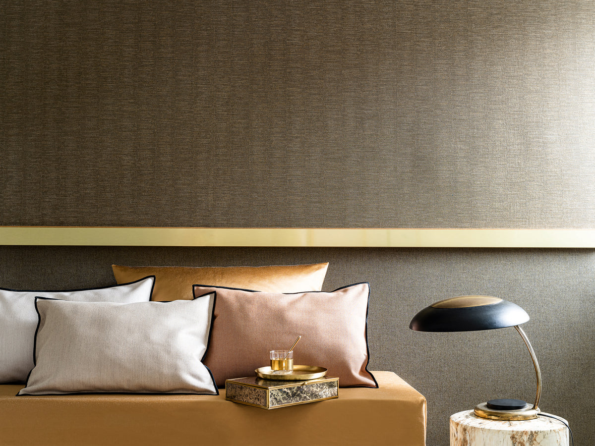 Scandium wallpaper by Casamance in Copper, styled room shot