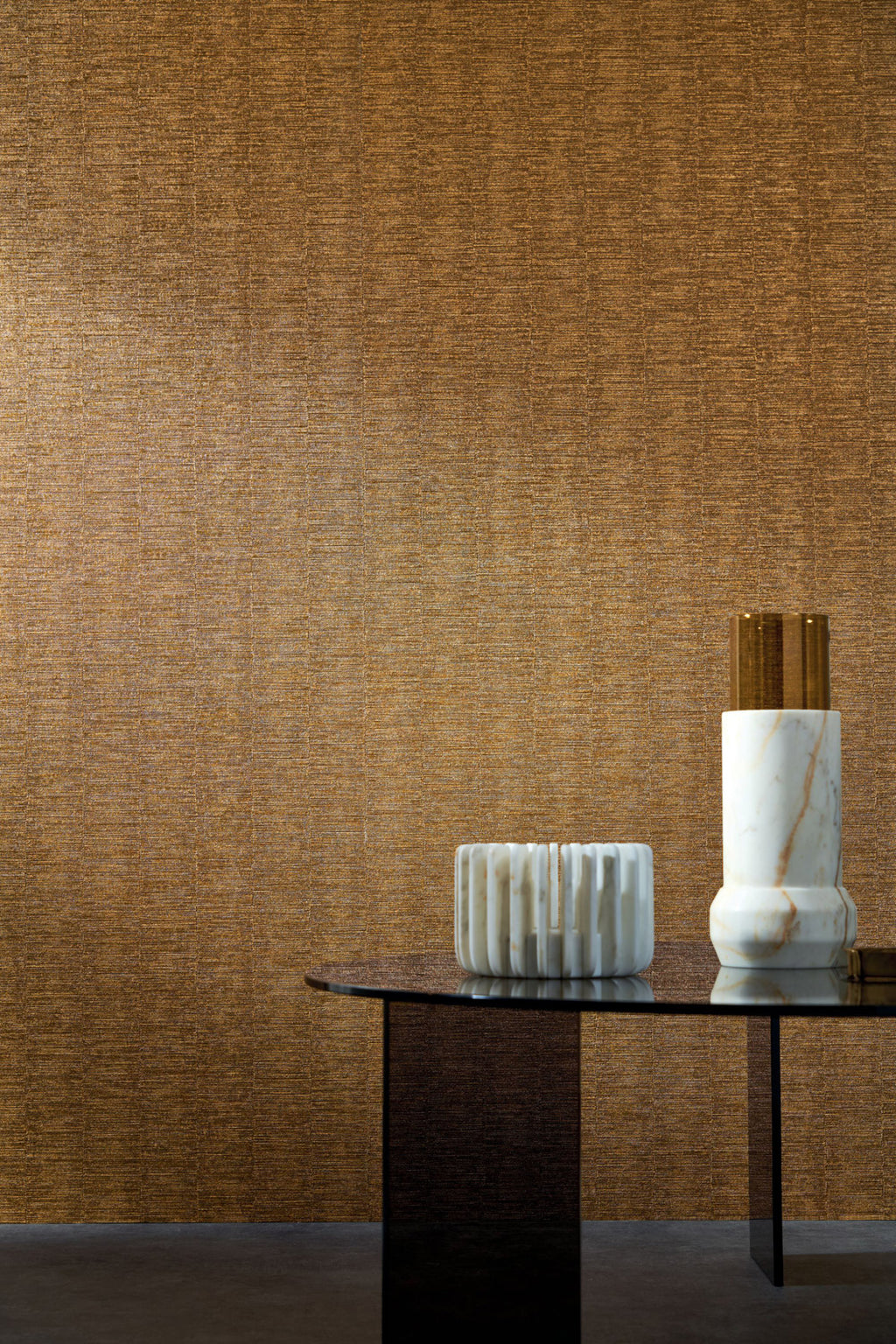 Scandium wallpaper by Casamance in Gold, styled room shot
