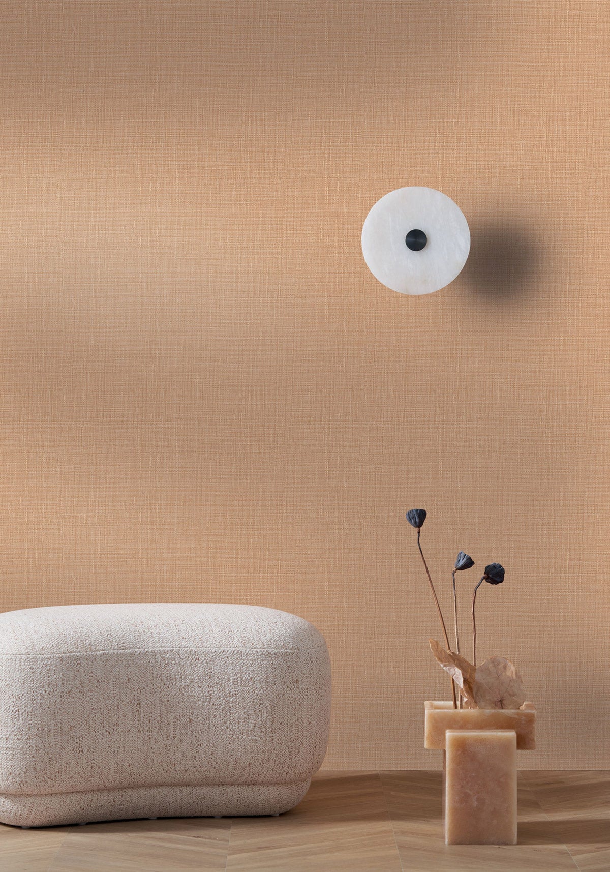 Sierra wallpaper by Casamance in Beige – Nude, styled room shot
