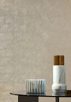 Songket wallpaper by Casamance in Beige – Travertine & Gold, styled room shot