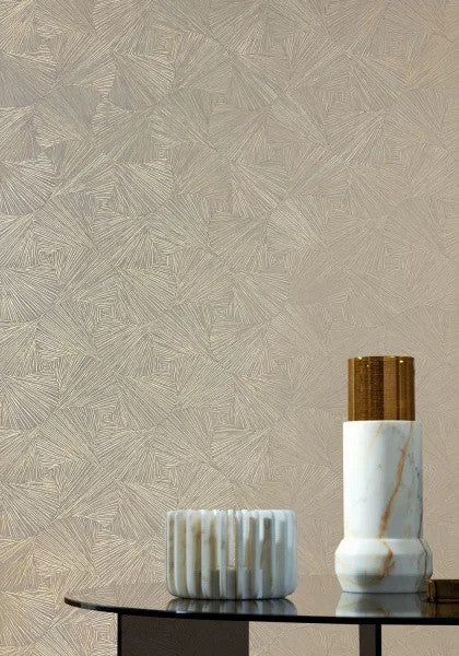 Songket wallpaper by Casamance in Beige – Travertine & Gold, styled room shot