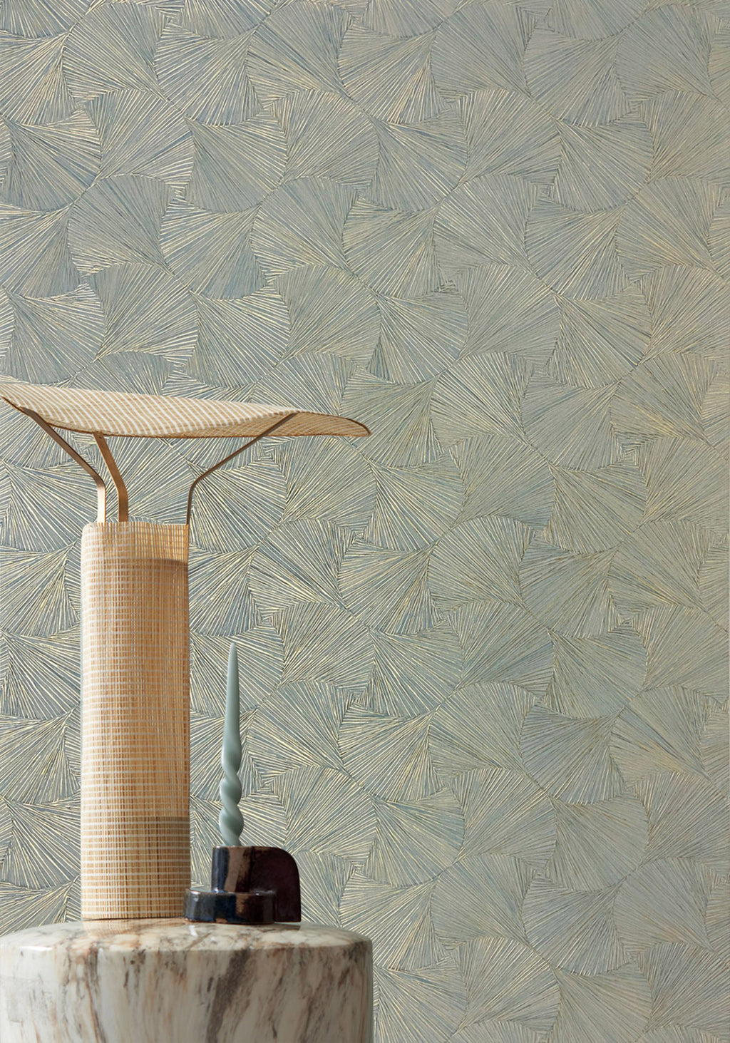 Songket wallpaper by Casamance in White – Opaline & Gold, styled room shot