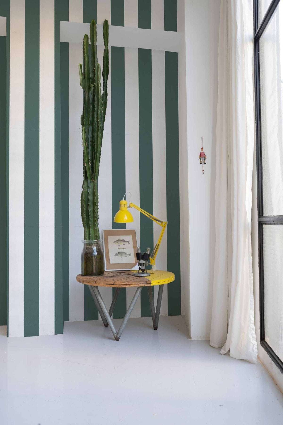 Stripe 8 wallpaper by Coordonné in Green – Vine, styled room