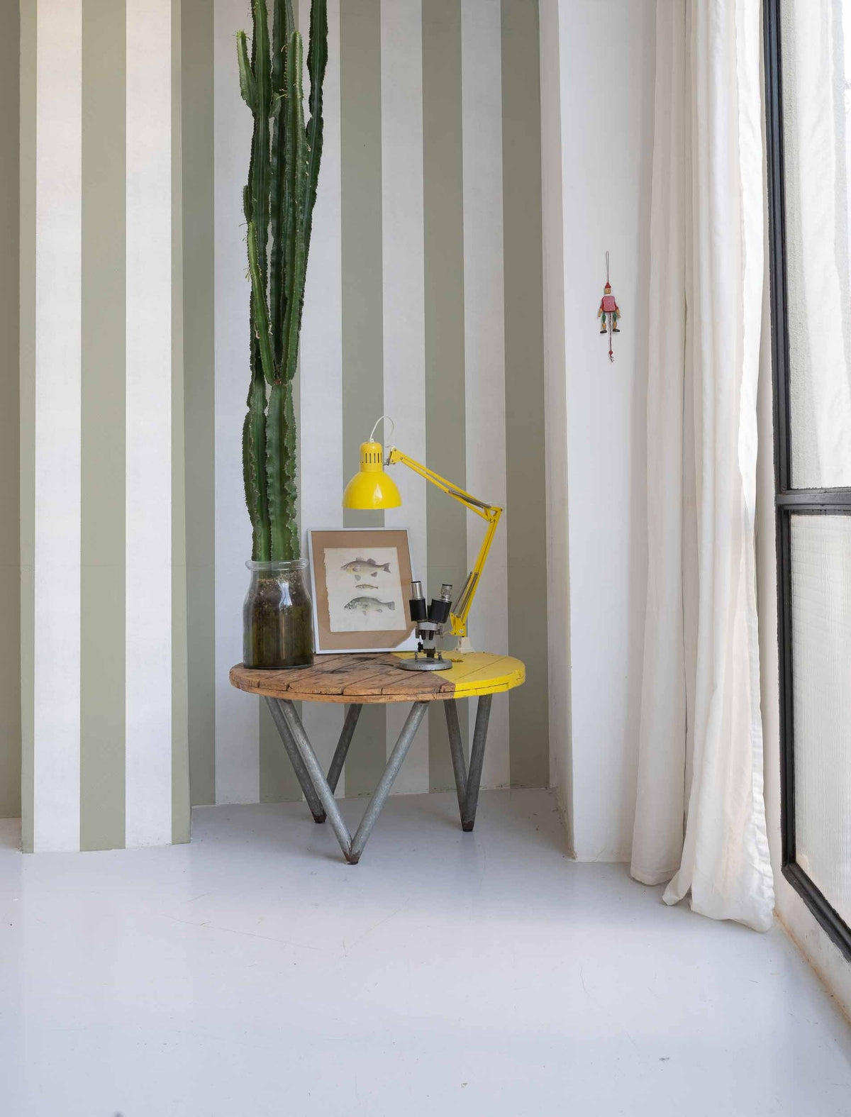 Stripe 8 wallpaper by Coordonné in Green – Matcha, styled room