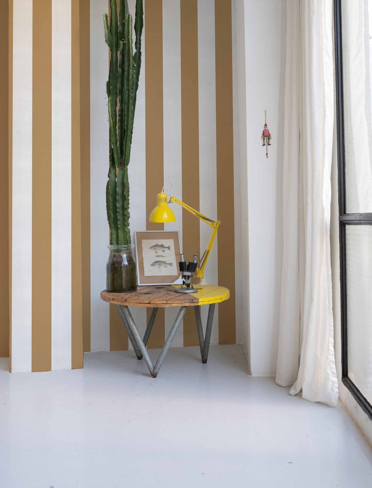 Stripe 8 wallpaper by Coordonné in Brown, styled room