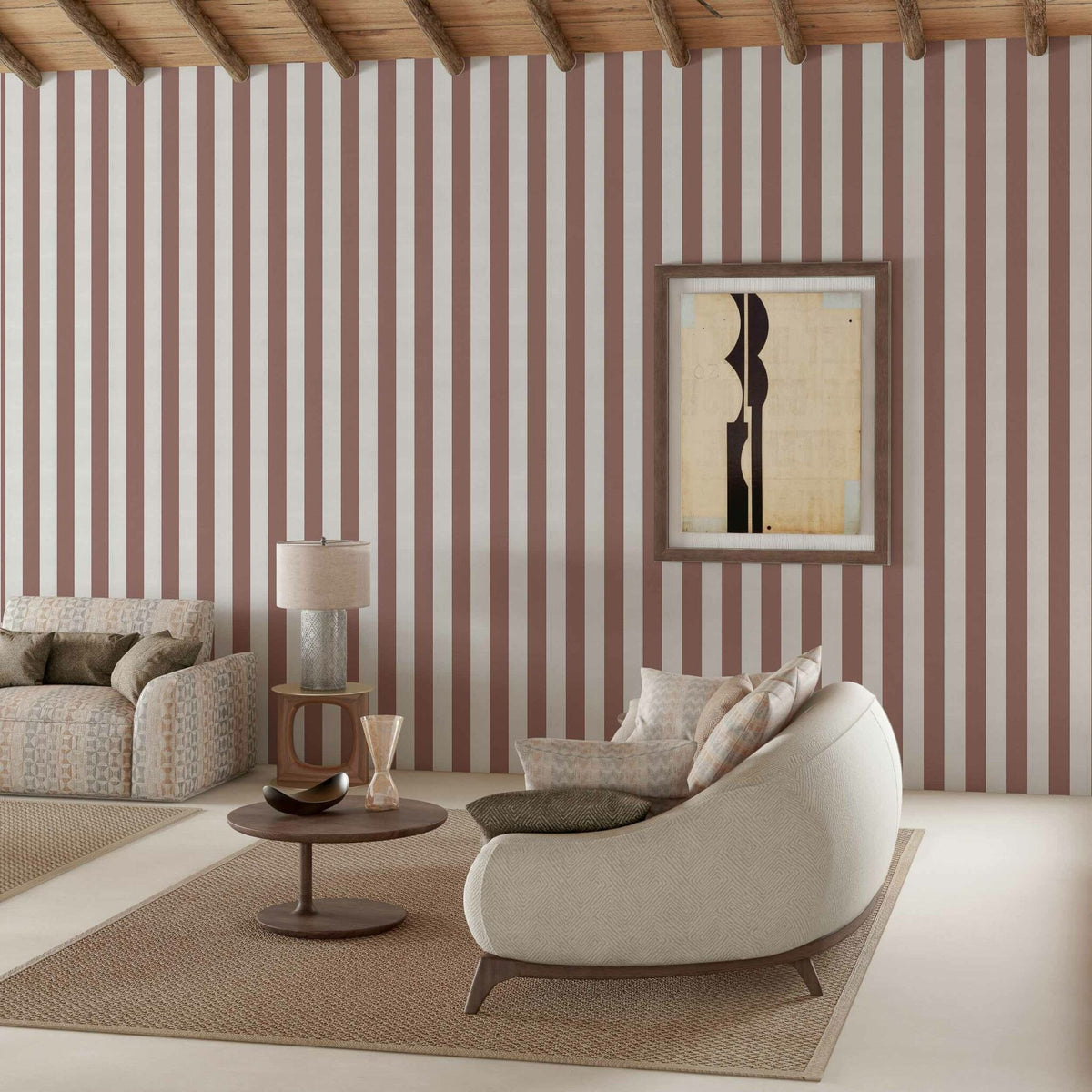 Stripe 8 wallpaper by Coordonné in Pink, styled room