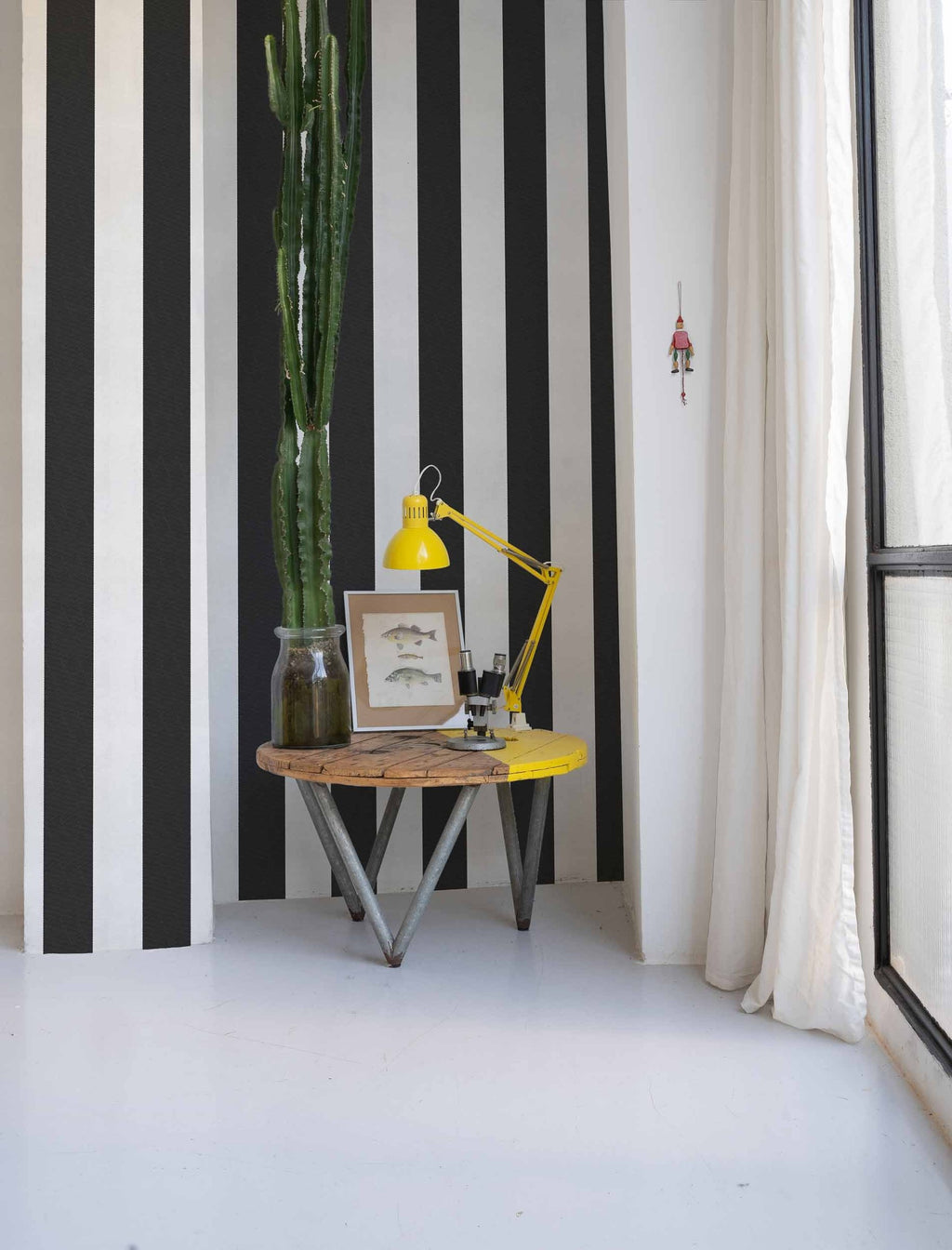Stripe 8 wallpaper by Coordonné in Black, styled room