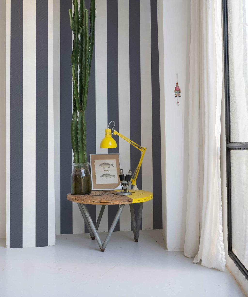 Stripe 8 wallpaper by Coordonné in Grey – Galaxy, styled room