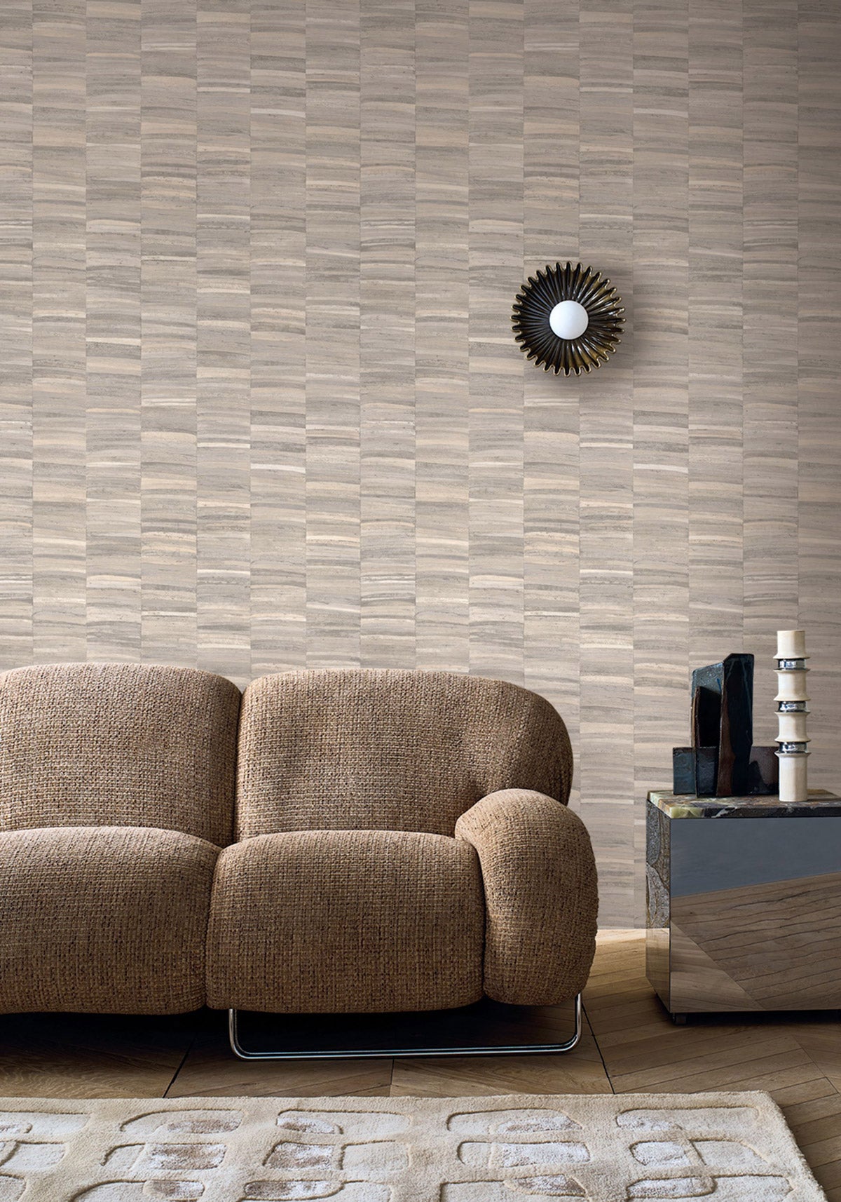 Stylosa wallpaper by Casamance in Grey – Pebble, styled room shot