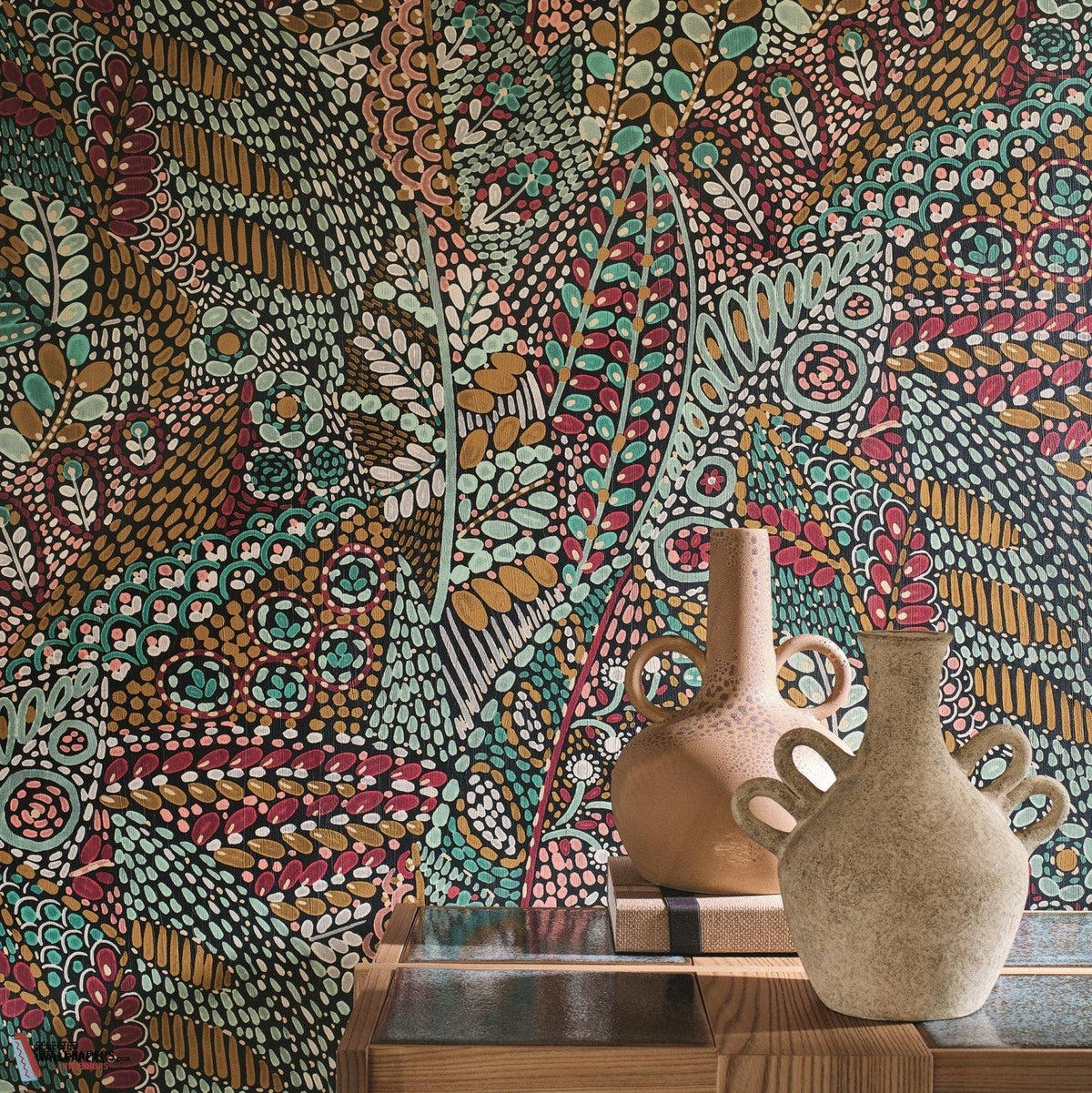 Talavera wallpaper by Casamance in Multicolour, styled room shot