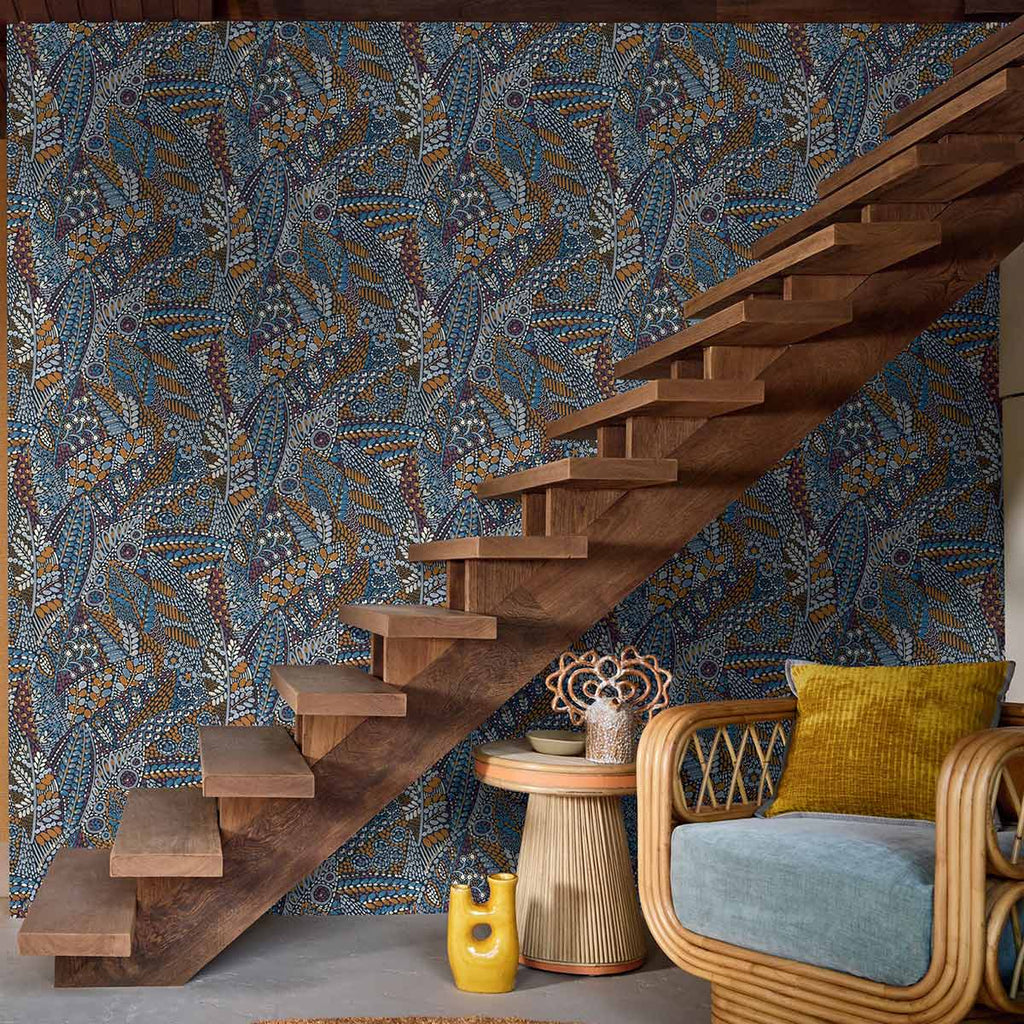 Talavera wallpaper by Casamance, styled room shot