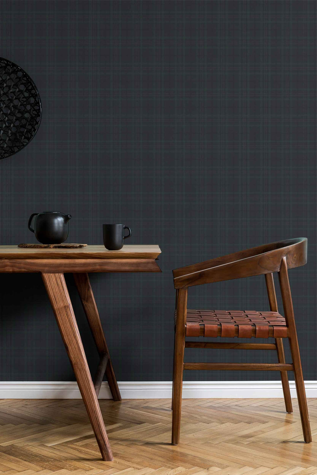 Tartan Check wallpaper by Coordonné in Blue – Navy, styled room