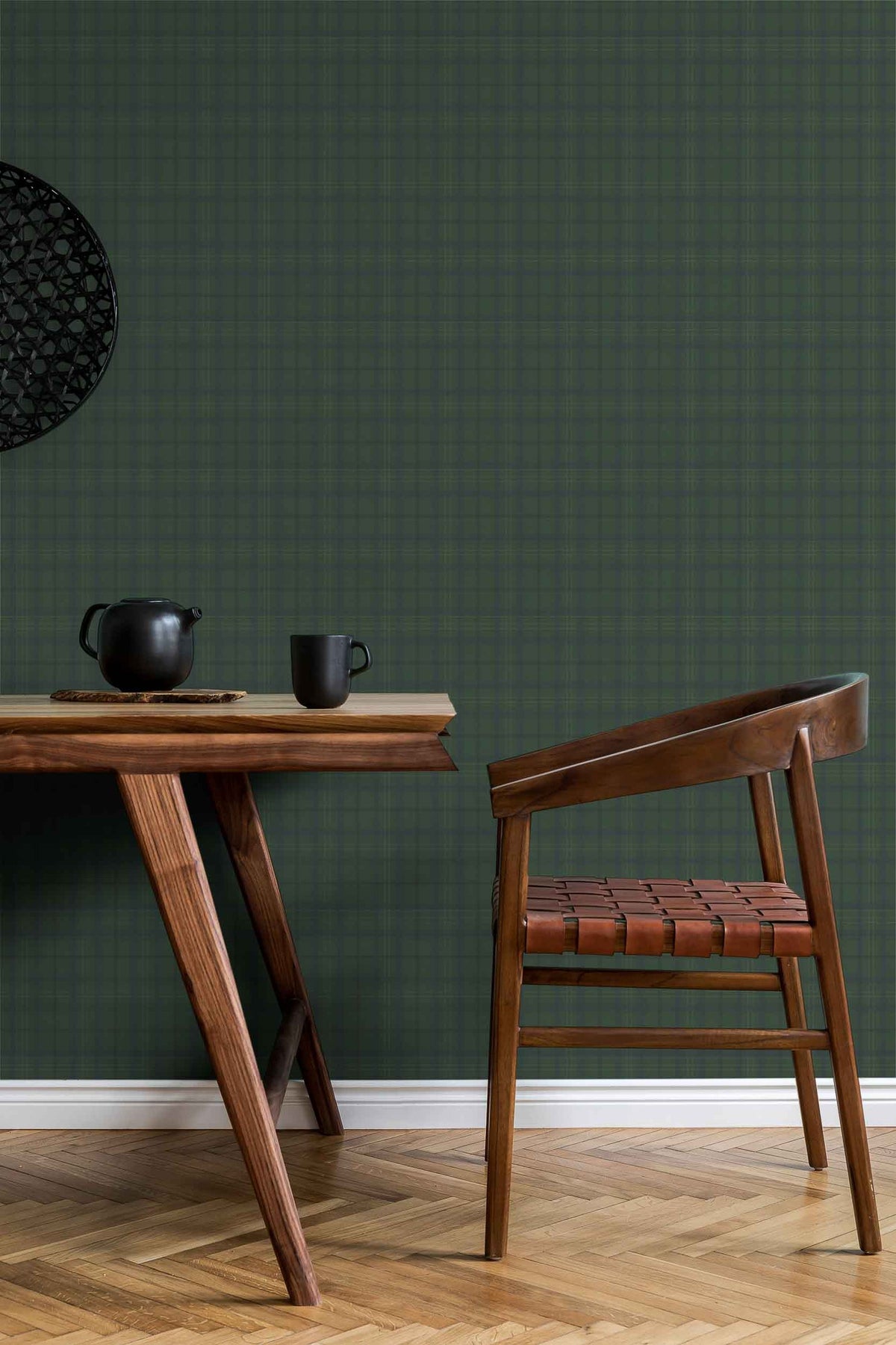 Tartan Check wallpaper by Coordonné in Teal, styled room