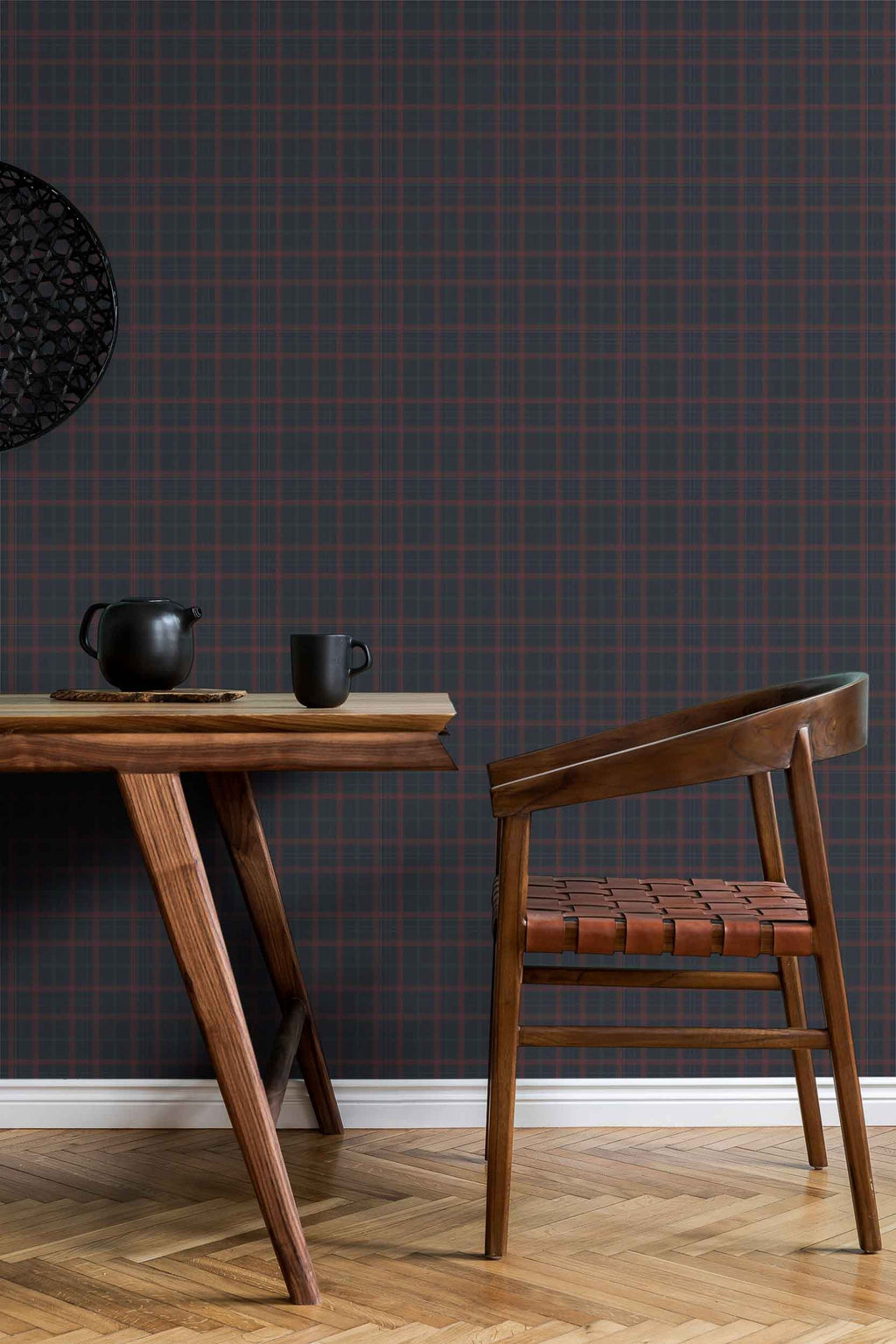 Tartan Check wallpaper by Coordonné in Blue – Cobalt, styled room