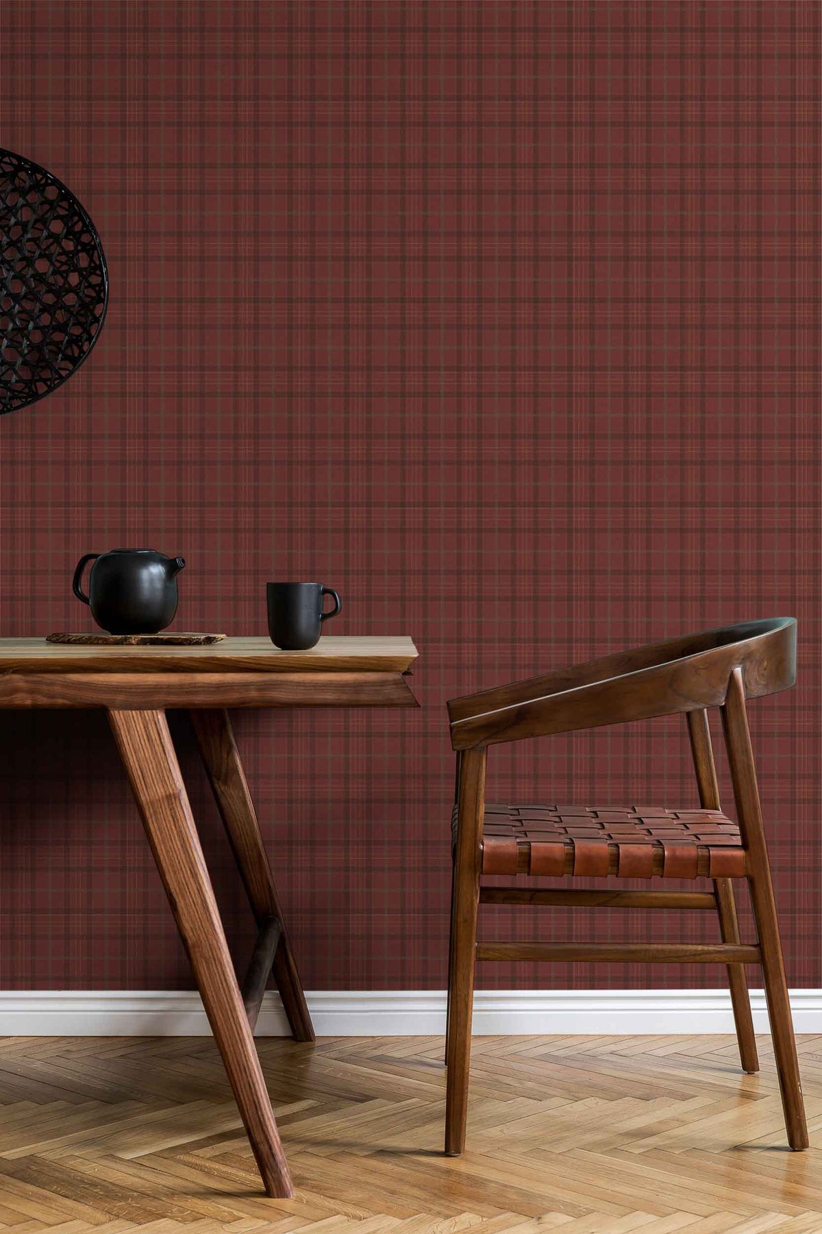 Tartan Check wallpaper by Coordonné in Red, styled room
