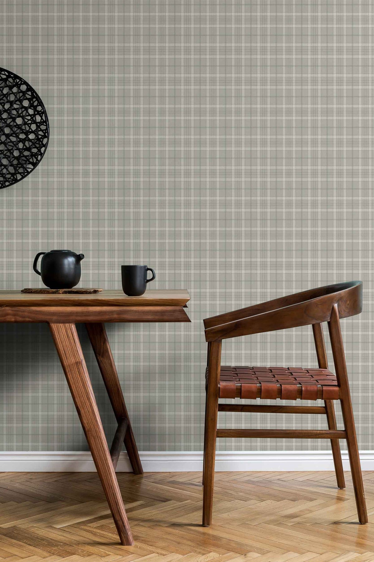Tartan Check wallpaper by Coordonné in Grey, styled room