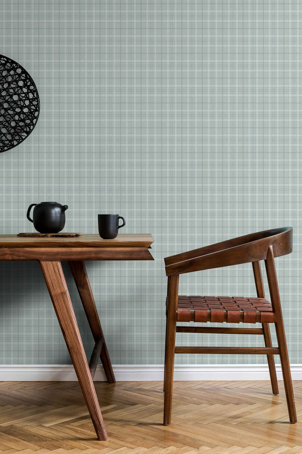 Tartan Check wallpaper by Coordonné in Blue – Sky, styled room