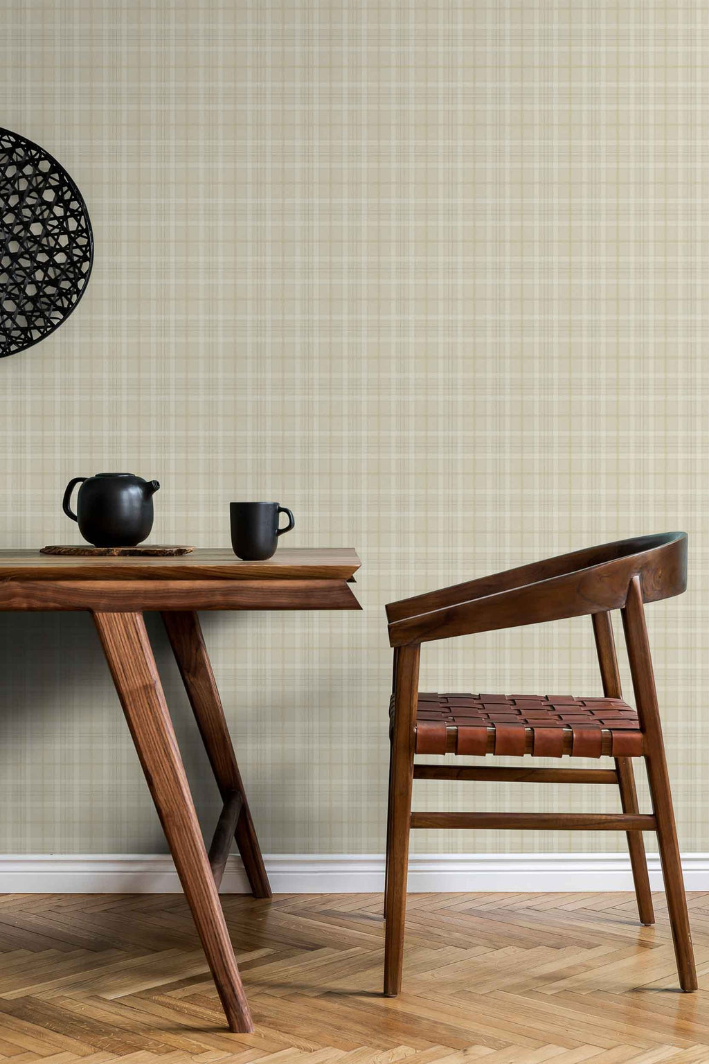 Tartan Check wallpaper by Coordonné in Cream, styled room