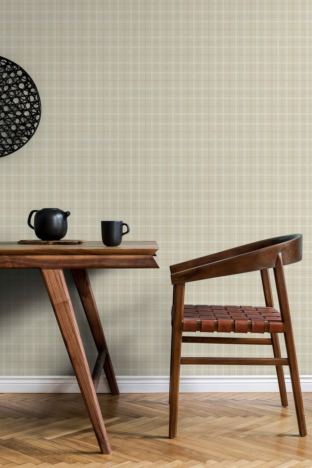 Tartan Check wallpaper by Coordonné in Cream, styled room