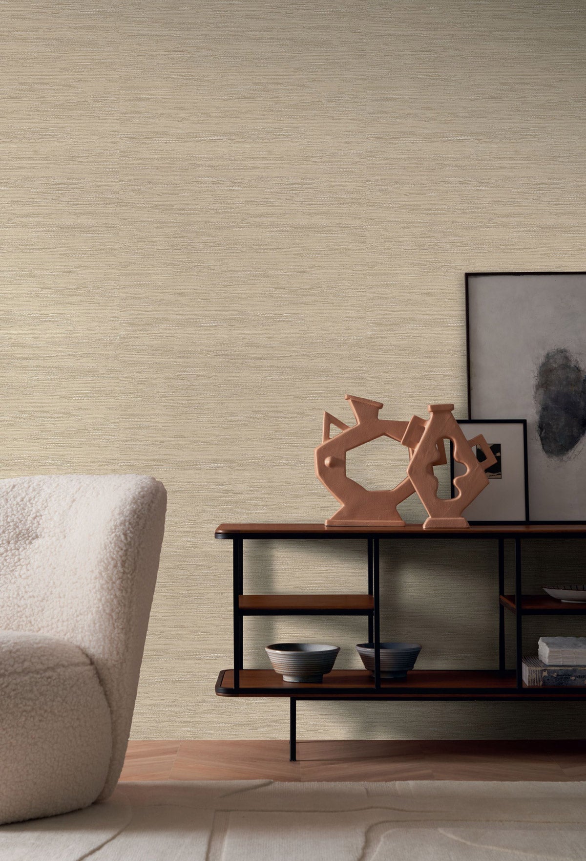Tatami wallpaper by Casamance in Brown, styled room shot