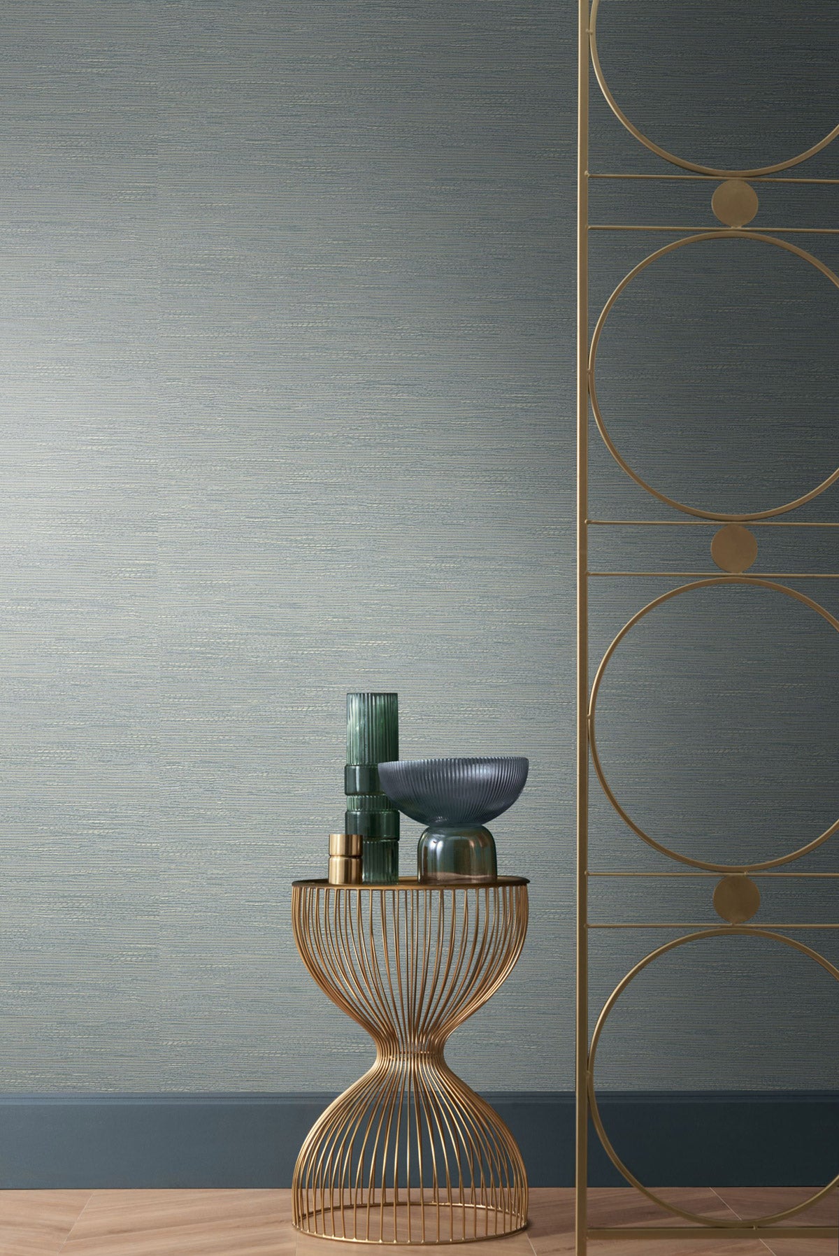 Tatami wallpaper by Casamance in Grey – Frost, styled room shot