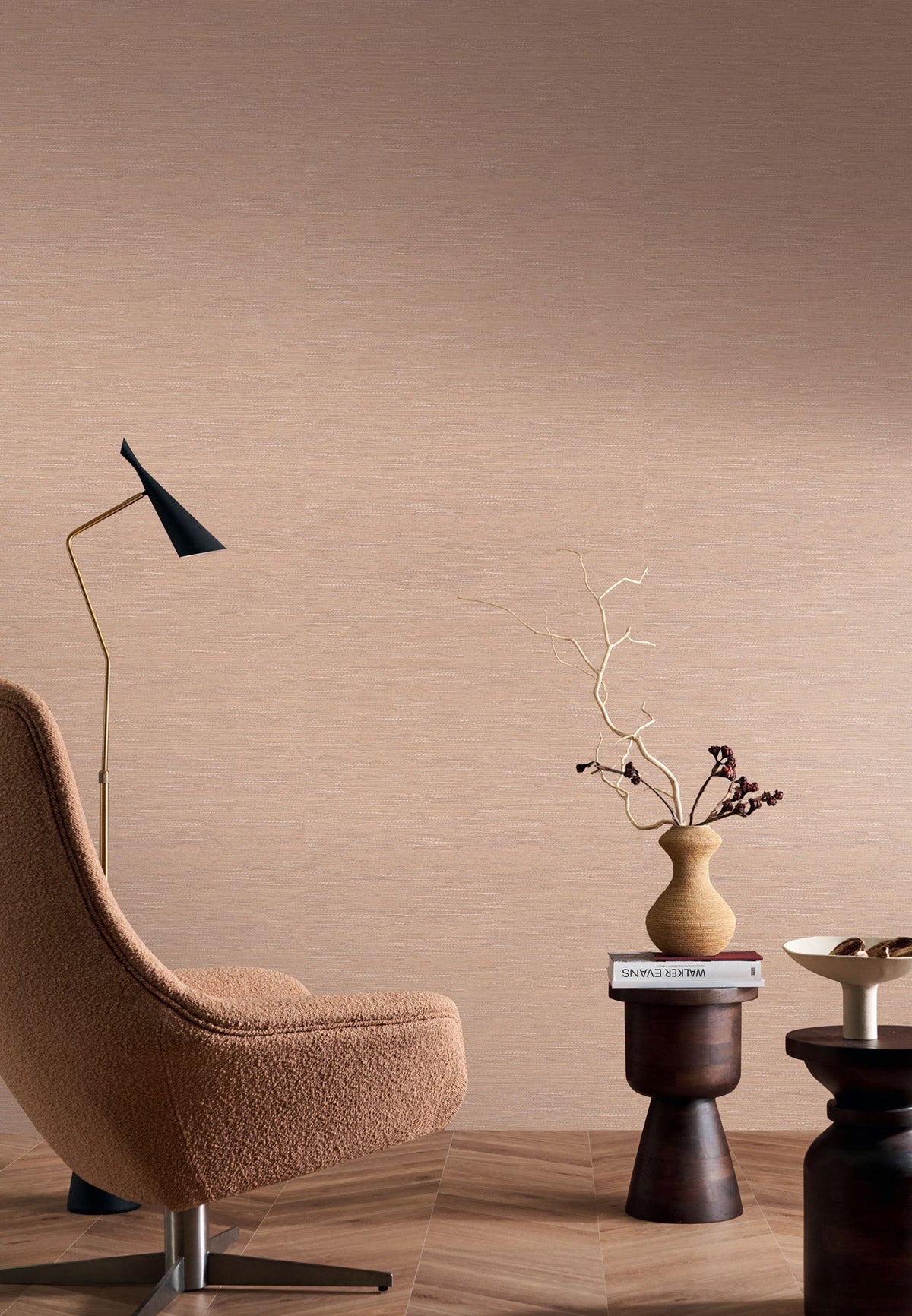 Tatami wallpaper by Casamance in Pink – Powder, styled room shot