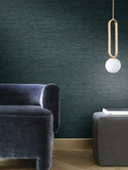 Tatami wallpaper by Casamance in Teal – Petrol, styled room shot